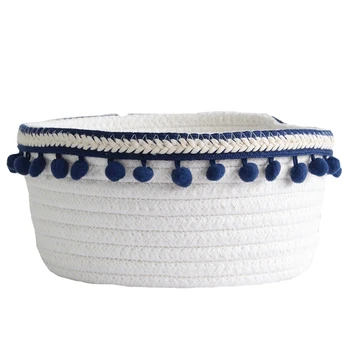 

Ball Cotton Rope Woven Storage Basket Desktop Cosmetics Storage Basket Nordic Style Debris Storage Box Blue