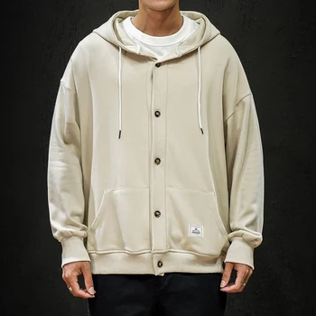 

2019 Autumn Winter Men's Hoodies Sweatshirts Single Breasted Plus Size Japan Style Wide Shoulder Loose Casual Hood Jacket Male