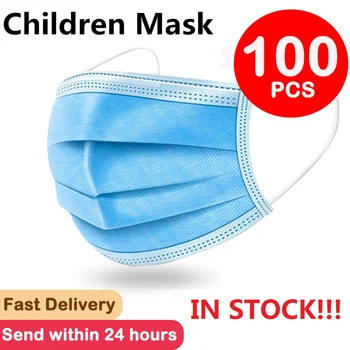 

50pcs / 100pcs 24h Fast Delivery 3-layer 3-13 Years Old Children Mask Face Mouth Masks Non Woven Disposable Masks Earloops Masks