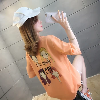 

Pure Cotton Super Fire CEC Short Sleeve WOMEN'S T-shirt Loose-Fit 2020 New Style Summer Wear Casual Tops Fashion 7005