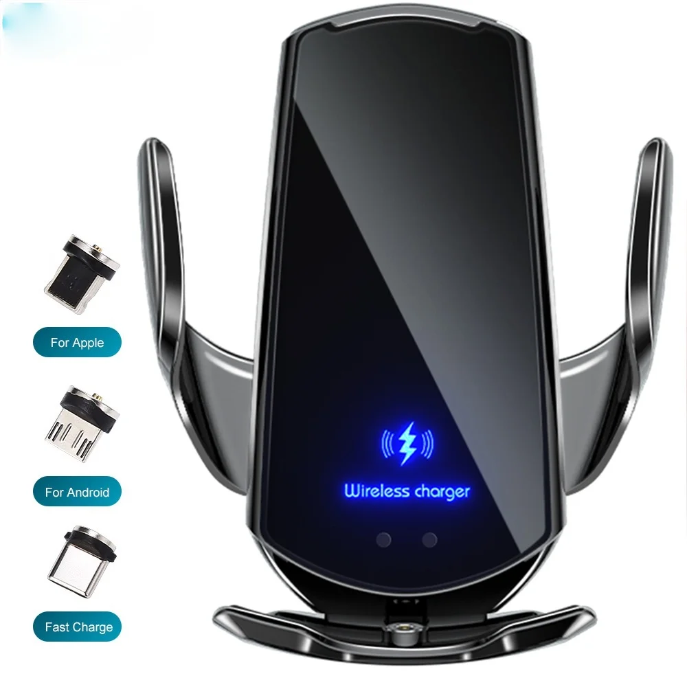 Automatic 15W Qi Car Wireless Charger for iPhone 12 11 XS XR X 8 Samsung S20 S10 Magnetic USB Infrared Sensor Phone Holder Mount