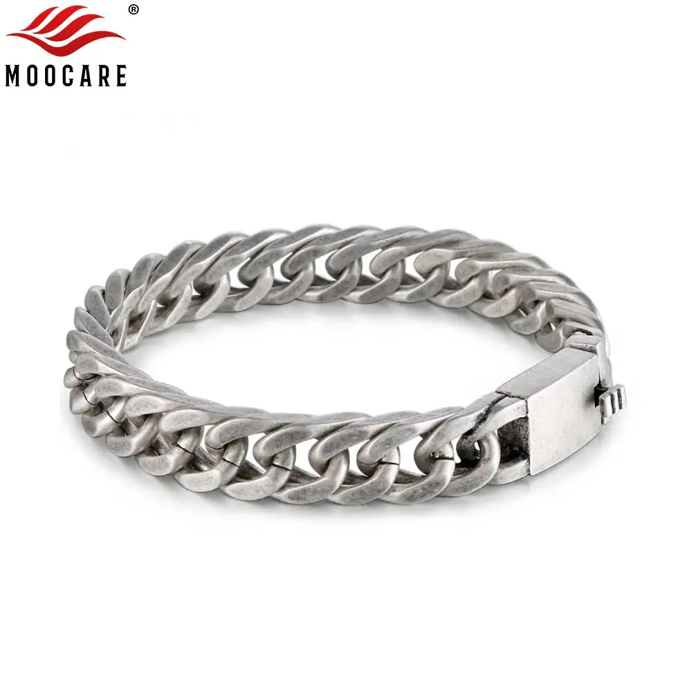 

Moocare 316 L stainless steel silver bracelet cuff men rock hip hop punk charm hand chain jewelry accessories