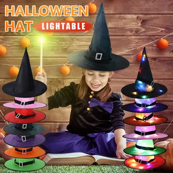 

1PCS Children Halloween LED Light Glowing Hat Performance Prom Party Decoration Strappy Hat Cosplay Glowing Witch Hat gorras