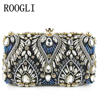 

2020 NEW Women's evening handbag Beaded Rhinestone clutch bags Wedding Party chain Shoulder Bag Wallet Evening Clutch Bag ROOGLI