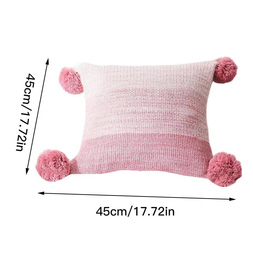 Sofa Pillow Pillow Case Square Creative Contrast Color Ball Pillow Waist Pillow Fashion Cotton Knit Pillow Light Green