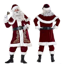 

2022 Santa Claus Suit Man Adult Cosplay Christmas Costume Red Deluxe Velvet Fancy 8 Pcs Set Xmas Party Family