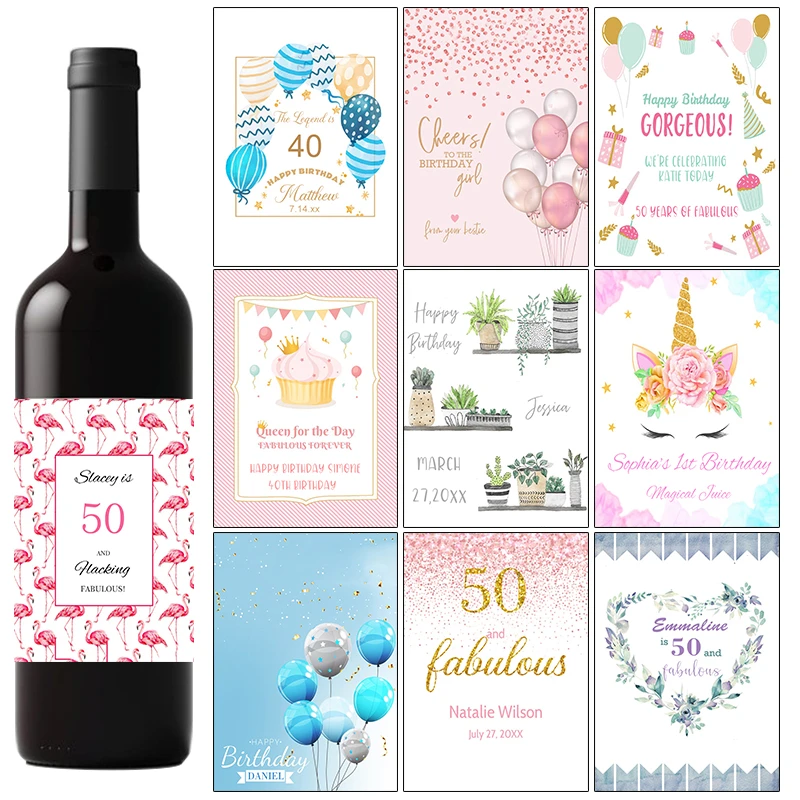 20pcs Custom Personalized Happy Birthday Wine Bottle Stickers Labels Anniversary Birthday Party Wine Labels Decorating Fabulous