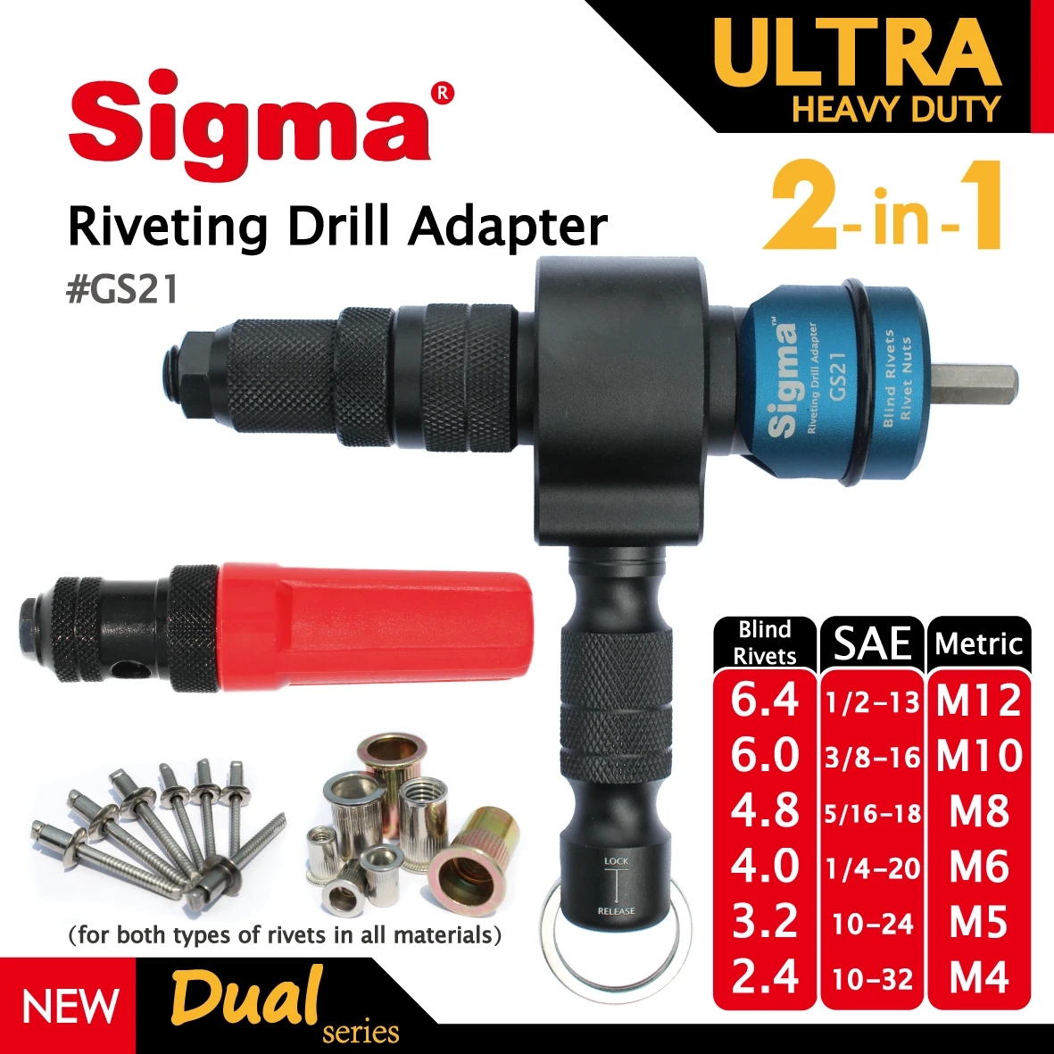 Sigma gs21 Ultra Heavy Duty 2in1 Riveting Drill Adapter Cordless Or