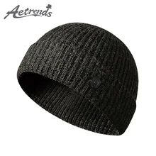 [AETRENDS] зимняя шапка с Для мужчин Для женщин однотонные футболки в стиле унисекс с изображением черепа манжета вязаная шапка, кепка, бини, который будет соответствовать вашей головы идеально Z-10032