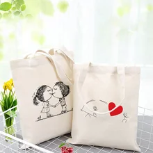 Парная серия иллюстрация Повседневная Холщовая Сумка на заказ Печать логотипа сумка эко сумка многоразовая утилизация хозяйственная сумка