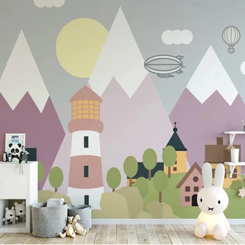 

Custom Photo Wallpaper 3D Cartoon House Geometric Mural Choldren's Bedroom Background Wall Decor Papel De Parede Infantil Fresco