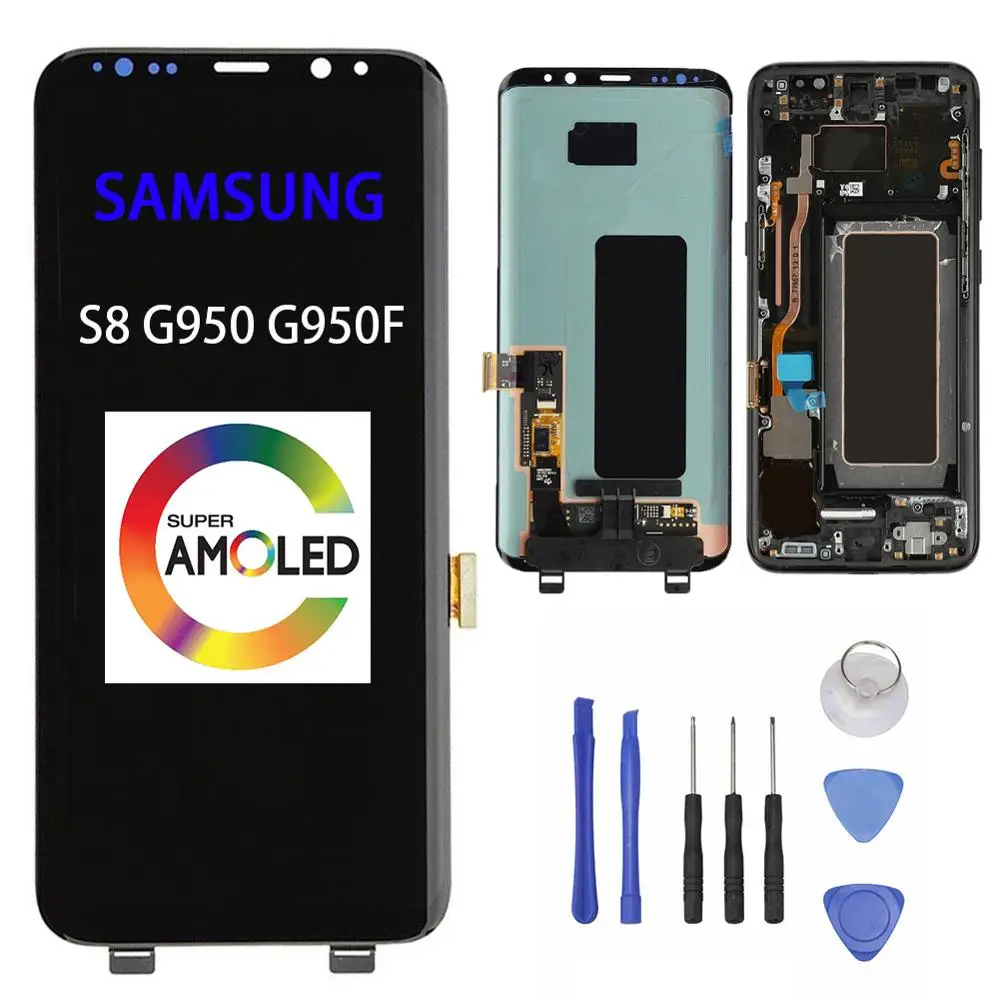 

ORIGINAL SUPER AMOLED S8 LCD with frame SAMSUNG Galaxy S8 G950 G950F Display S8 Plus G955 G955F Touch Screen Digitizer Assembly