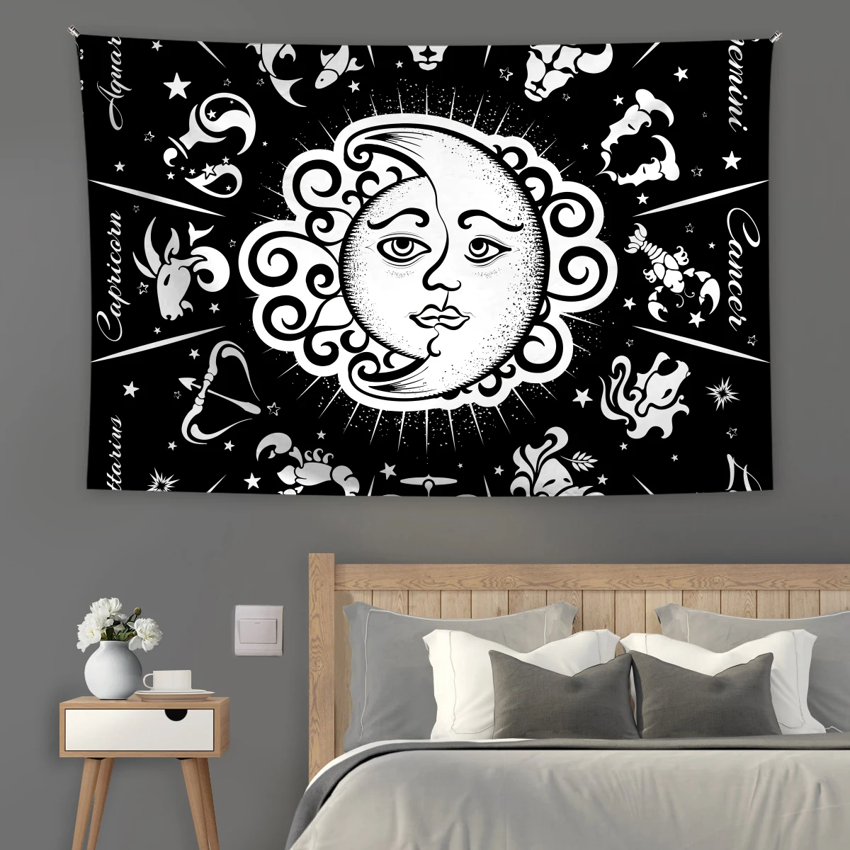 Белые черные солнце луна мандала подвесной декоративный тканевый гобелен
