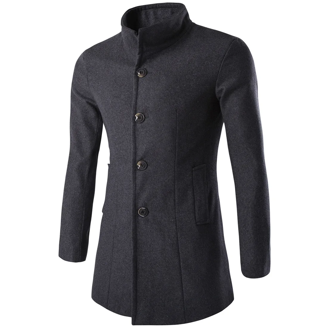 

2018 Spring And Autumn New Style Solid Color Fold-down Collar Mid-length Overcoat Men Yf91