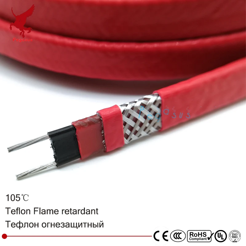 

1-15m 220V Teflon Flame retardant heating cable W=14mm Self regulat temperature Water pipe protection Roof deicing Heating cable