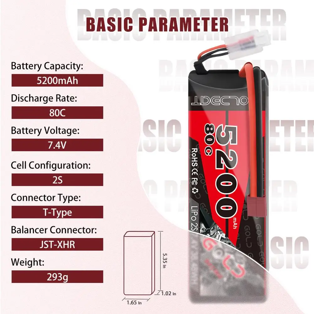 GOLDBAT Lipo Battery 7 4 V 2S 5200mAh RC Жесткий Чехол 80C аккумуляторная батарея с разъемом Deans для
