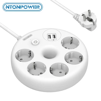 

NTONPOWER Smart USB Power Strip Wall Mounted EU Plug Power Extension Cord 5 AC Socket 2 USB Charger Network Filter for Home