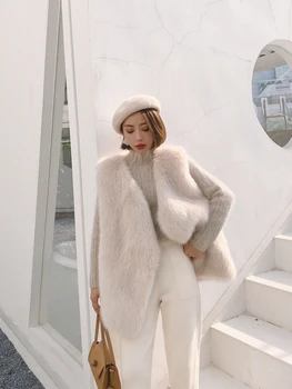 

Luxury Faux Fox Warm Women Women's Korean Winter Coat Women Eco Mink Fur Vest High Quality Faux Fur Vest