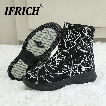 

New Winter Warm Men Snow Boots Brand Fashion Mens Zipper Boots Comfortable Canvas Man Combat Boots With Fur Men Outdoor Boots