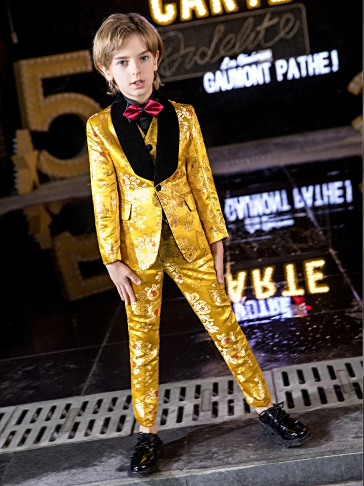 

YuanLu 3PCS Blazer Kids Suit For Boy Formal Costume Toddler Clothes British Style For Party Wedding Piano Prince Dress