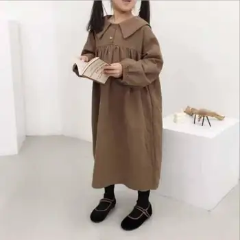 

2020 Spring Girls Turn-down Collar Cotton Long Princess Dresses Children Dress Girl Clothes Wholesale