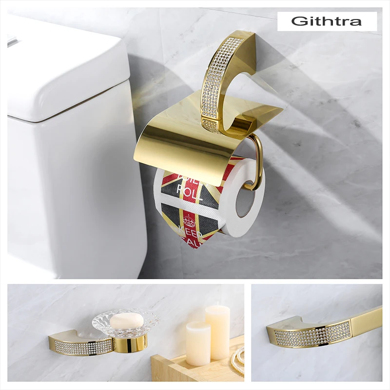 Bath Hardware Set Gold European Luxury Crystal Gold Bathroom Accessories Set Soap Dish Wall Mounted Towel Paper Holder