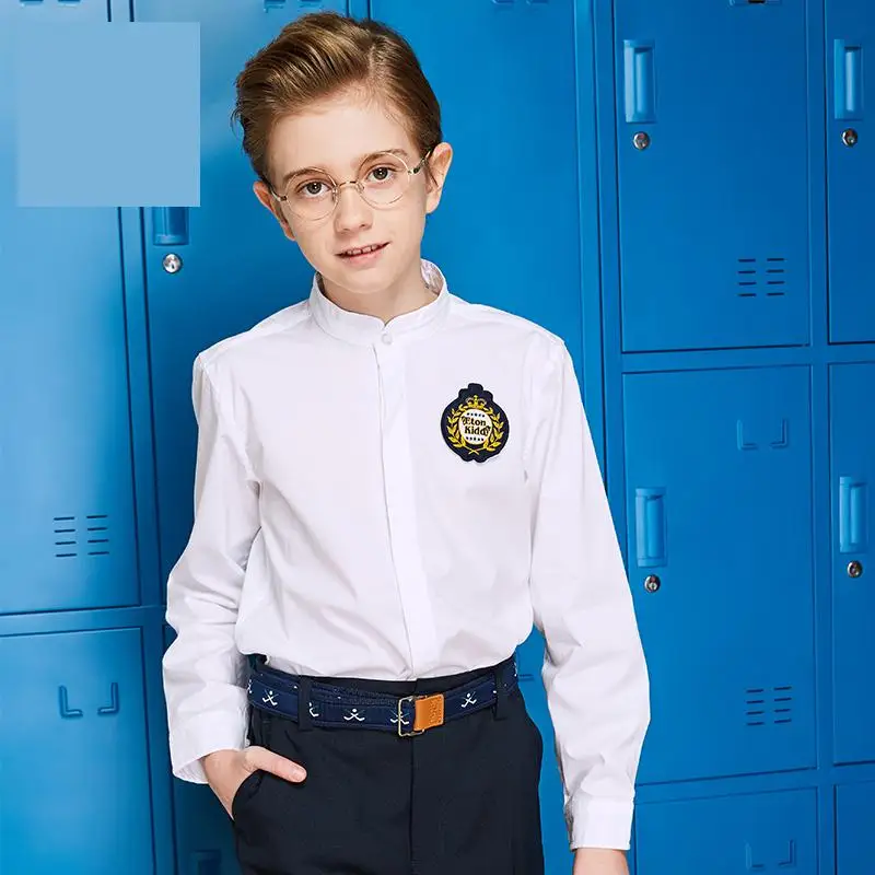 

Light Chinese Etiquette Autumn Formal Student White Shirt Double-layer Stand Collar Long-sleeved Cotton Boys Uniform