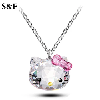 

2019 Korea CC Anime Necklace Pink Crystal Necklace Cute Cat Hello Kitty Pendants Necklaces Fashion Cat Jewelry for Women Gift