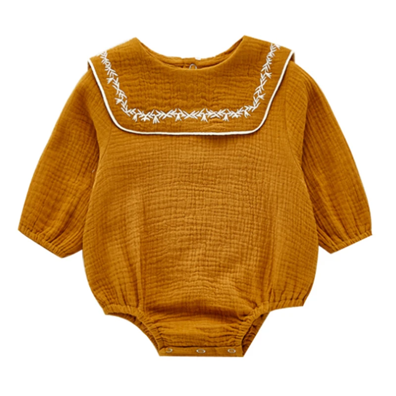 

Kids Clothes Spring Autumn Navy Collar Embroidery Tops Girl Long-Sleeved Coat Triangle Crawling Suit Cotton Baby Quality Costumn