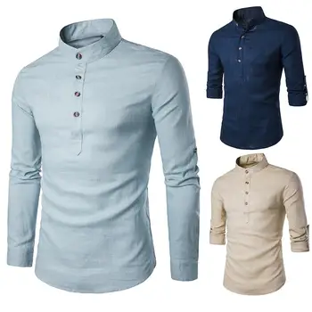 

New Fashion Line Shirts Men Plus Size Mens Dress Shirts Stand Collar Long Sleeve 2019 Shirts Men Clothes Camisa