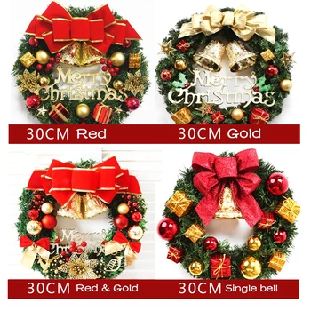 

Christmas Wreath Decorative Garland Arrangement Christmas Ornament Wreath 30CM Bow Christmas Decoration decoracion Red Gold bell