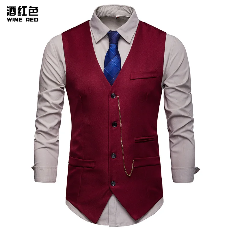 Spring And Summer New Style Fashion Solid Color Pocket Joint Slim Fit Ouma V-neck Men Waistcoat M52