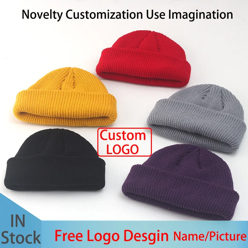 

Factory price! Free Custom LOGO Design Winter Short Melon Skin Beanie Hats Warm Cap Unisex Elasticity Knit Hip Hop Beanie Hats