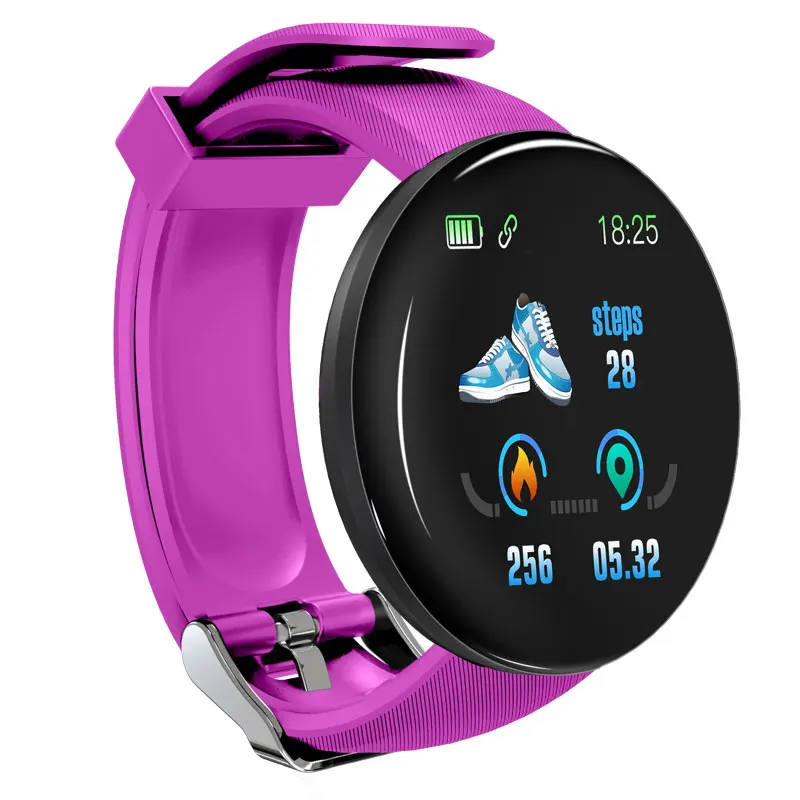 D18 Смарт-часы для мужчин и женщин, трекер сна, пульсометр, умные часы, кровяное давление, спортивные Смарт-часы, кислород крови, спортивные часы - Цвет: Фиолетовый
