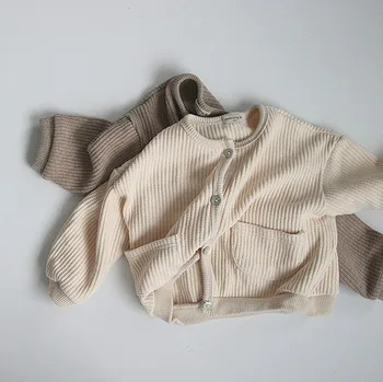 

5441 Autumn 2020 Baby Coat Simple Fashion Baby Boys and Girls Cardigan with Pockets 0-2Years Toddler Kids Clothes Outfits