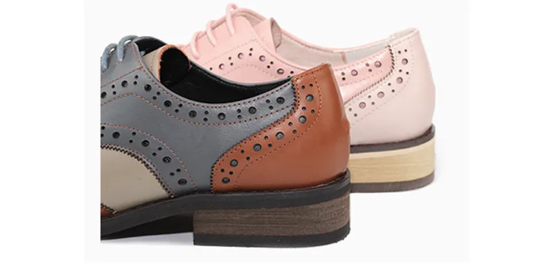British Genuine Leather Female Oxford Shoes College Spring New Thick Heel 3cm Women Brogues Retro Carved Single Shoes Large Size (37)