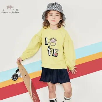 

DBK12273 dave bella spring 5Y-13Y kids clothes children fashion draped letter cartoon T-shirt girls high quality fashion tees