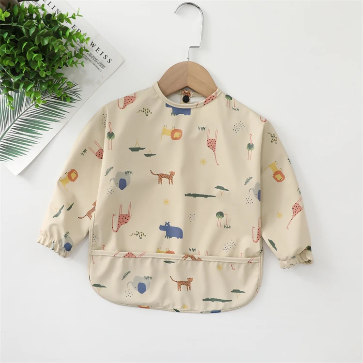 Easy Wear Long Sleeved Bib Baby Toddler Soft PU Bibs Painting Waterproof Meals Protection Washable Easy Clean Smock for Children baby headband