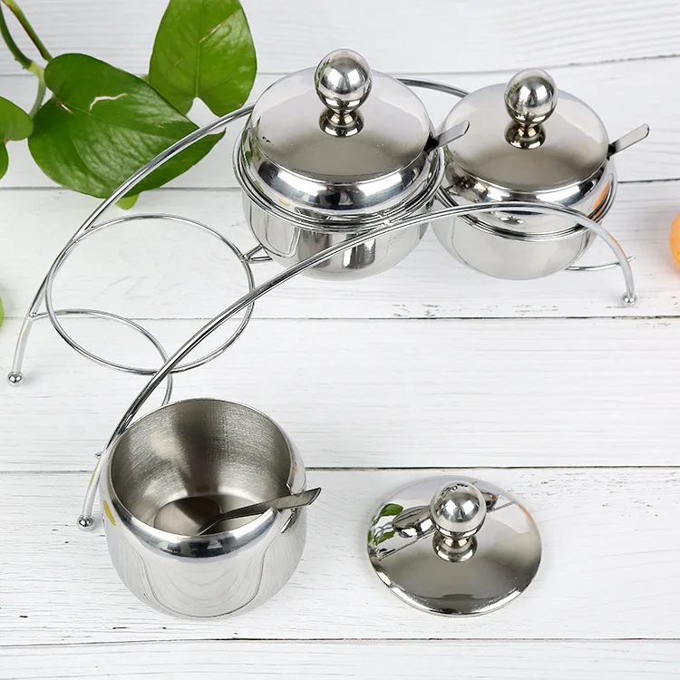 Manufacturers Direct Selling Stainless Steel Three Flavor Seasoning Pot Set Bridge Thick Spice Rack European Style Combination S