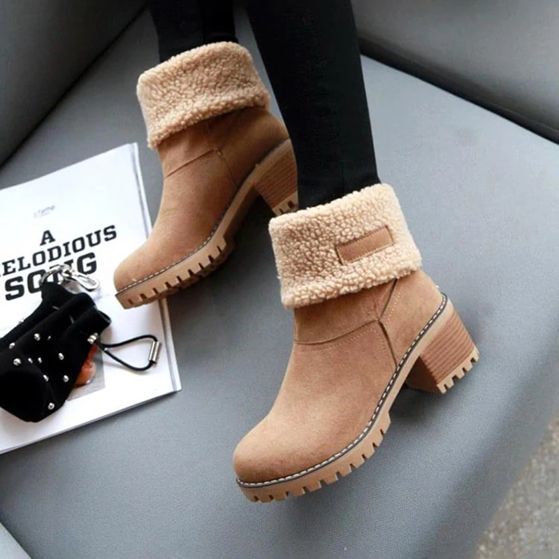 

Women Shoes Winter Warm Snow Boots Woman High-heeled Shoes Plus Velvet Women Casual Shoes Large Size 34-43 Two Ways Of Wearing