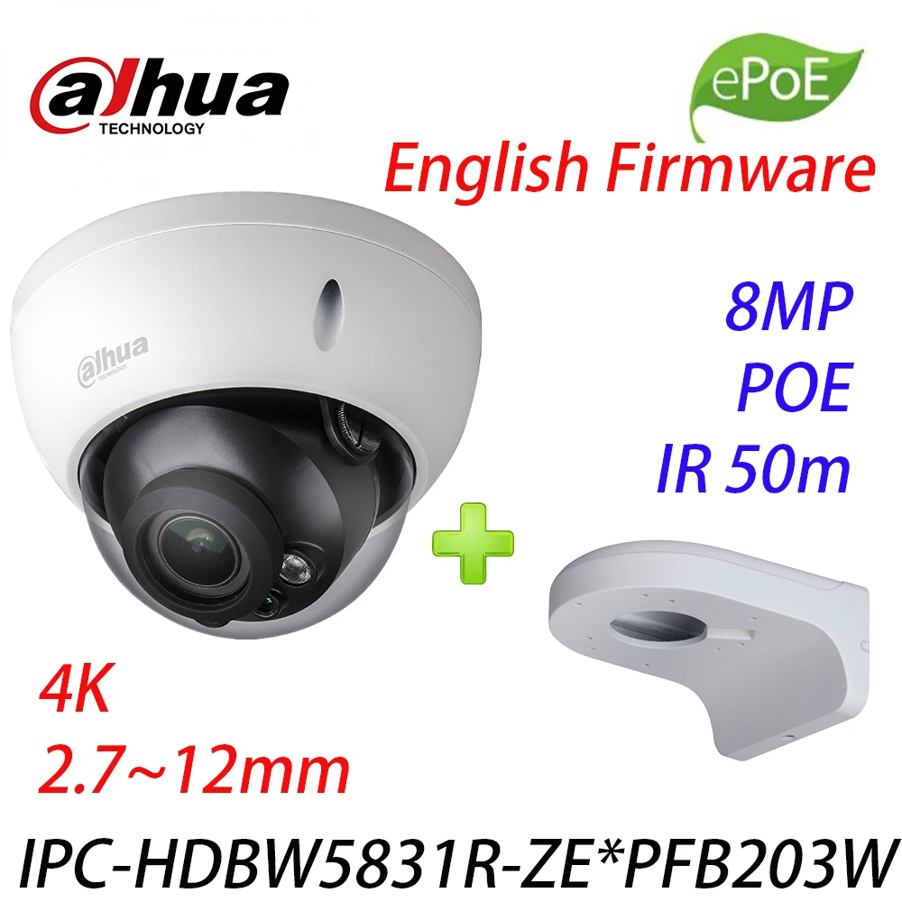 Камера видеонаблюдения Dahua IPC-HDBW5831R-ZE 4K 8 Мп POE 2 7 ~ 12 мм с электроприводом IR50m IP67 1K10 SD