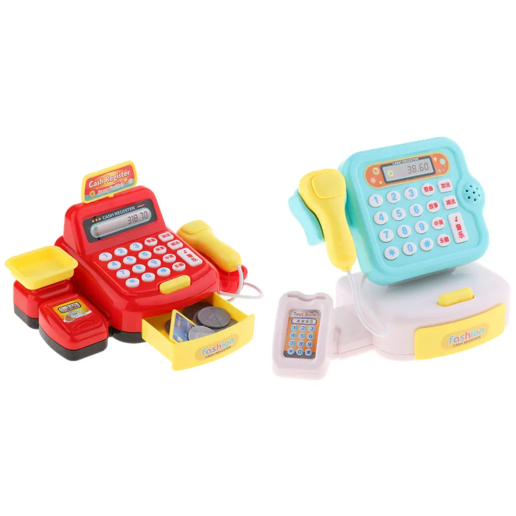 Durable Cash Register Toy for  | with Electronic Sounds, Microphone, Calculator, Cashier Toy, Play Money, & Grocery Toys
