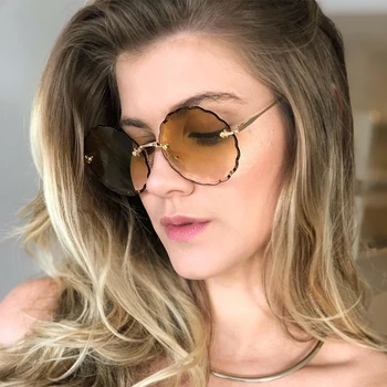 

Gradient Transparent Sunglasses Women Sunglasses Round Rimless bezel femme Oversized Famous Brand Designer glasses flower UV400