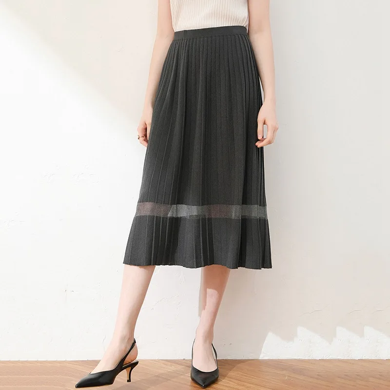 

Spring And Autumn 2020 New Style Elastic Waist Hollow out Lace Skirt Summer Women's Mid-length A- line Mesh Skirt One-step Skirt