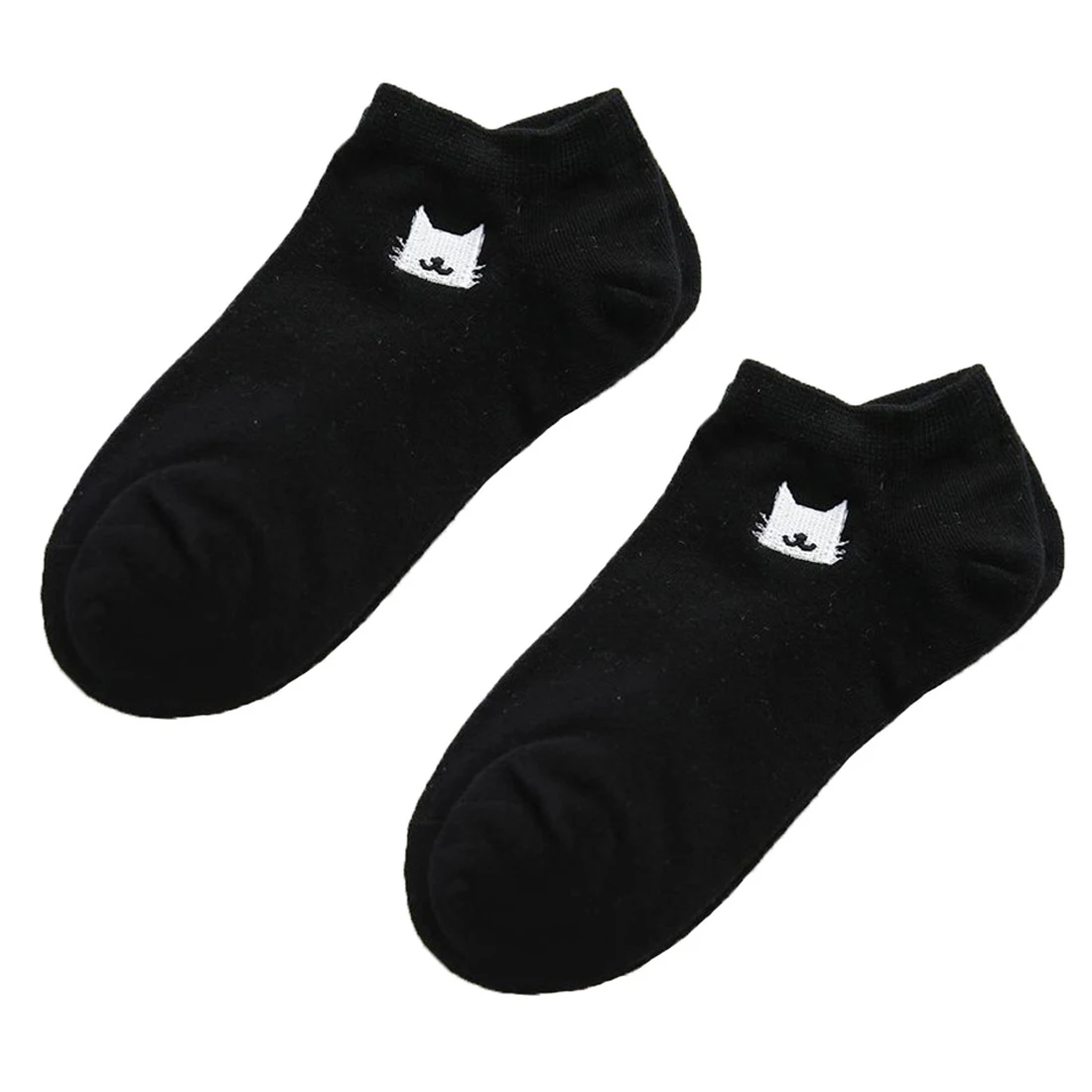 Embroidered Cat Boat Socks Spring Summer Warm Comfortable Breathable Wild Cotton Skin-friendly Women Socks - Color: Black