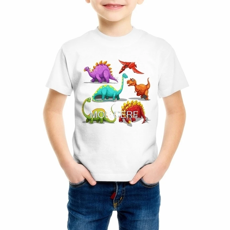 Детская футболка с динозавром для мальчиков и девочек летние футболки для маленьких мальчиков, Забавные футболки с нарисованными вручную одежда, Z6-12