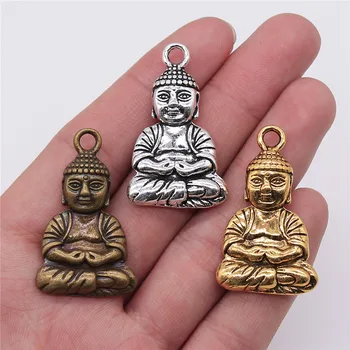 

WYSIWYG 2pcs 39x23mm 3 Colors Antique Gold Antique Bronze Buddhism Buddha Statue Pendant Buddha Statue Charm