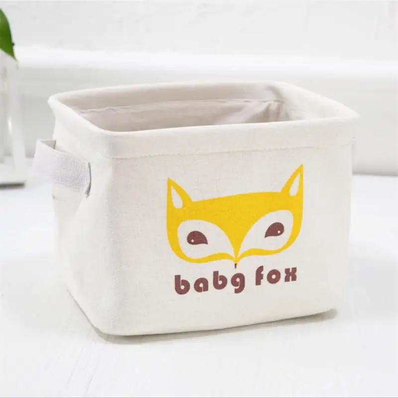 VIERUODIS Creative Desktop Debris Storage Basket Canvas Wardrobe Toy Underwear Storage Basket Bathroom Cosmetics Finishing Baske - Color: Fox