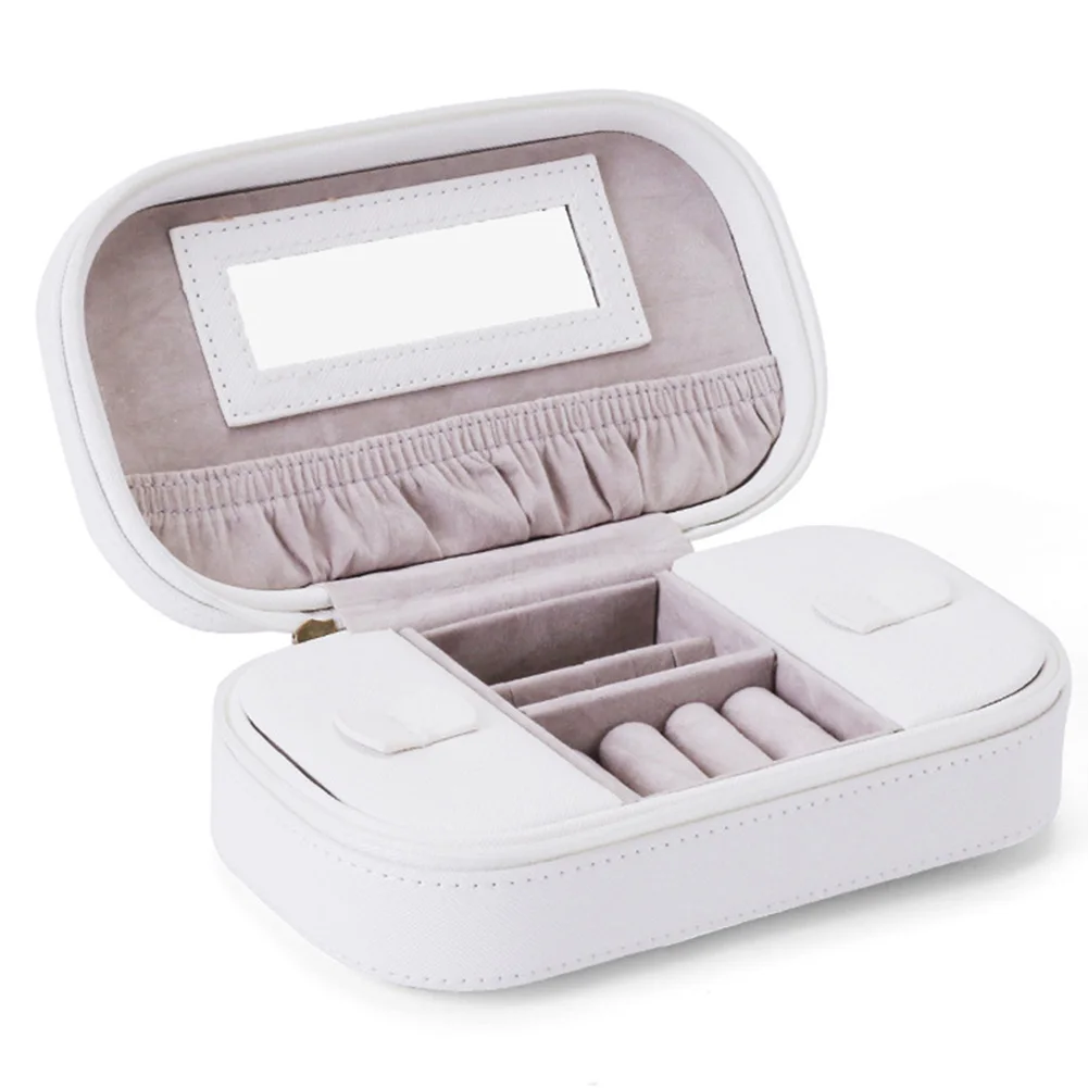 Display PU Leather Earrings Rectangle Solid Gift Travel Organizer Zipper Mirror Tassels Portable Storage Jewelry Box Case Simple