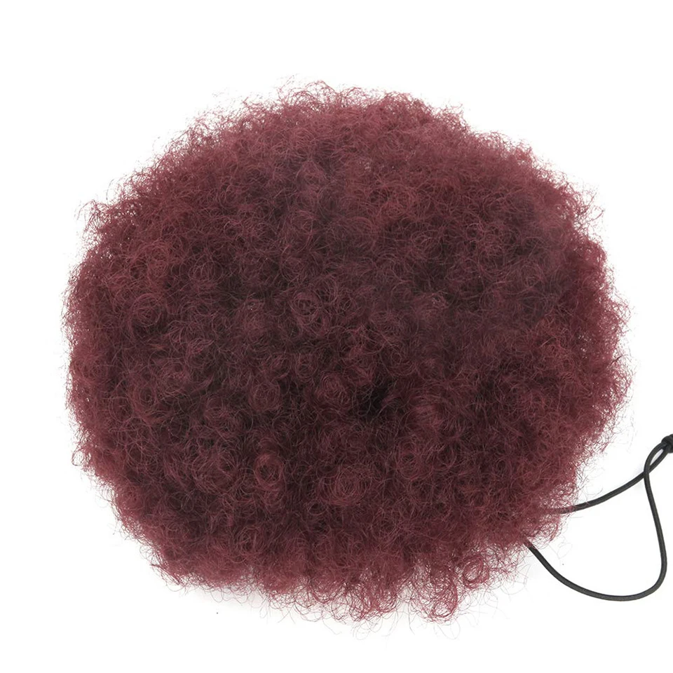 Buqi синтетический слоеный афро короткий кудрявый шиньон волос пучок шнурок конский хвост обруч шиньон Для Взрослых Черный для женщин - Цвет: 99J